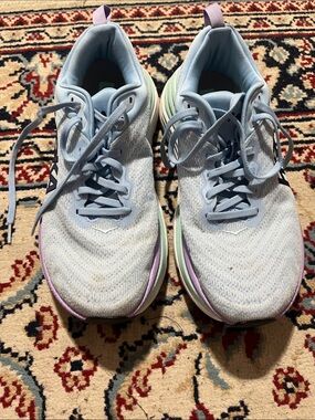 Hoka Light Blue Running Shoes with Lavender and Mint Accents
